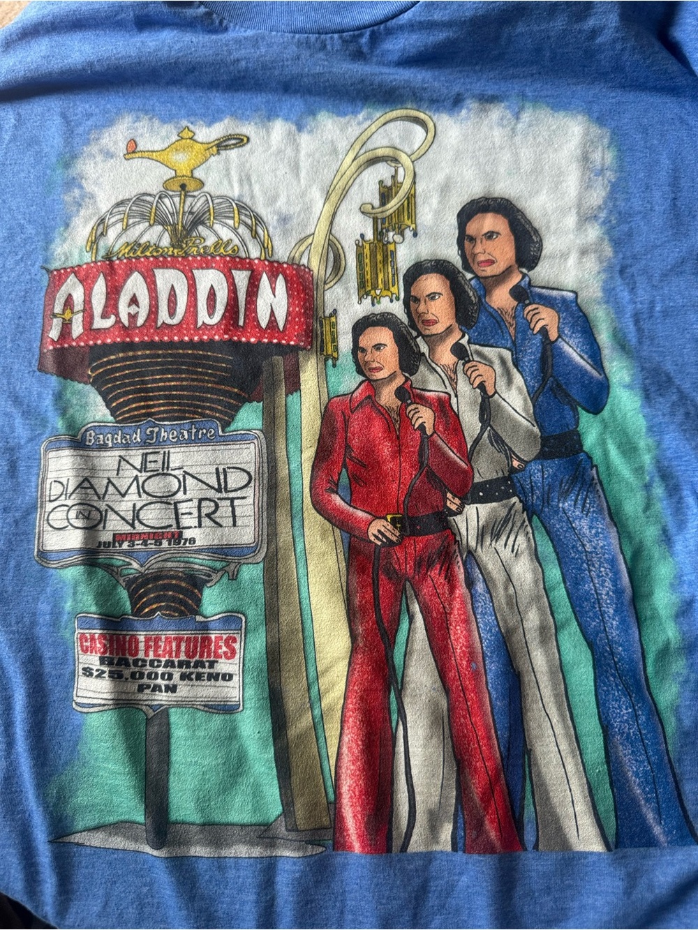 Vintage Triple Neil Diamond Concert T-Shirt Aladdin Hotel Las Vegas XL Blue